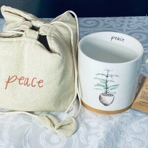 NEW Creative Co-op Mug +Drawstring Bag "Peace" Christmas Tree Caroline Simas